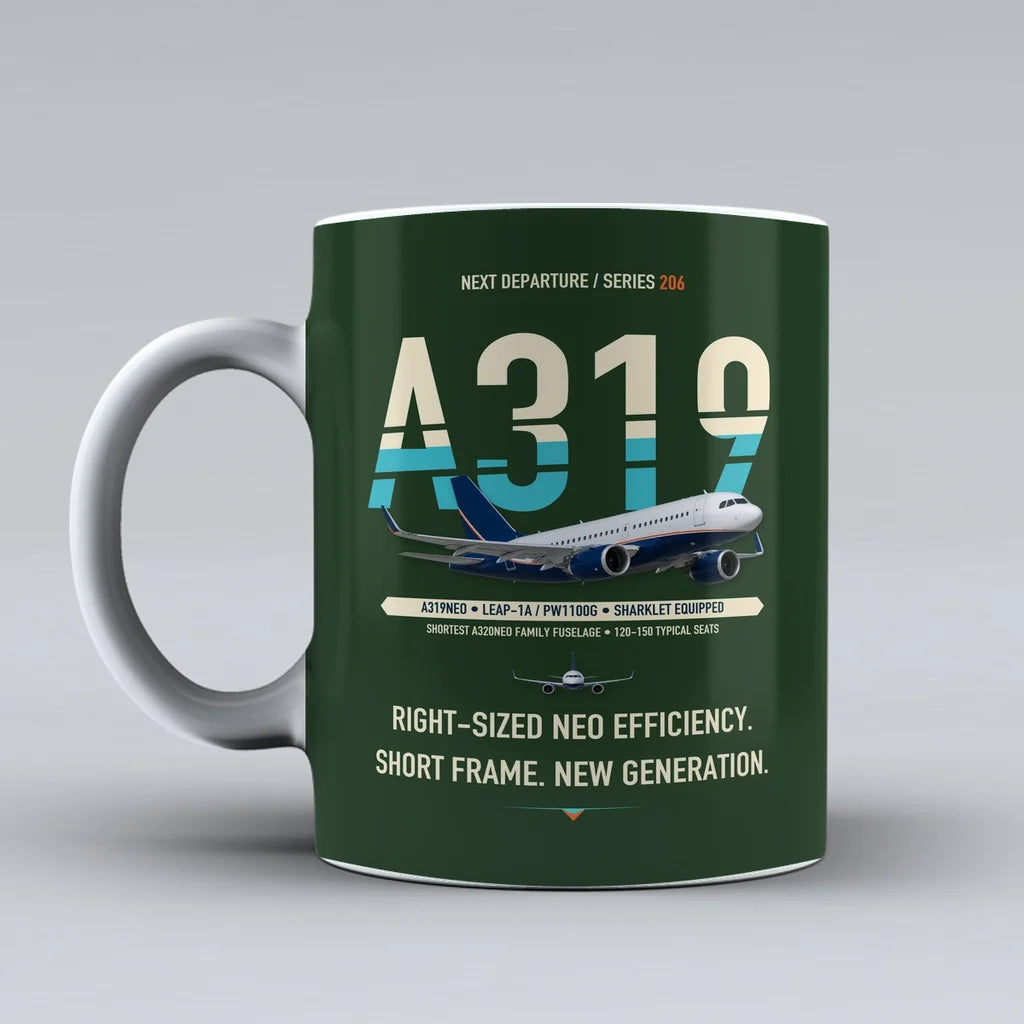 A319neo Mug design on dark green airbus