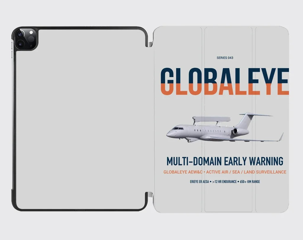 Saab GlobalEye design on light gray ipad tablet case