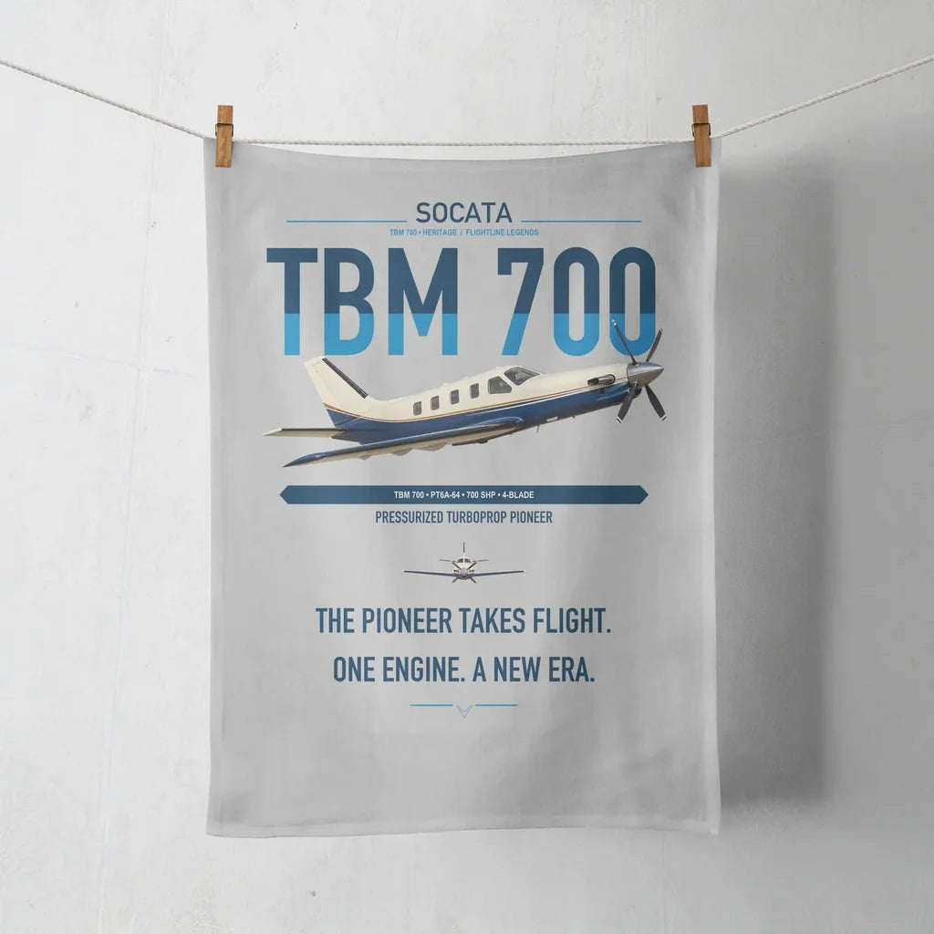Socata TBM 700 design on light gray towel