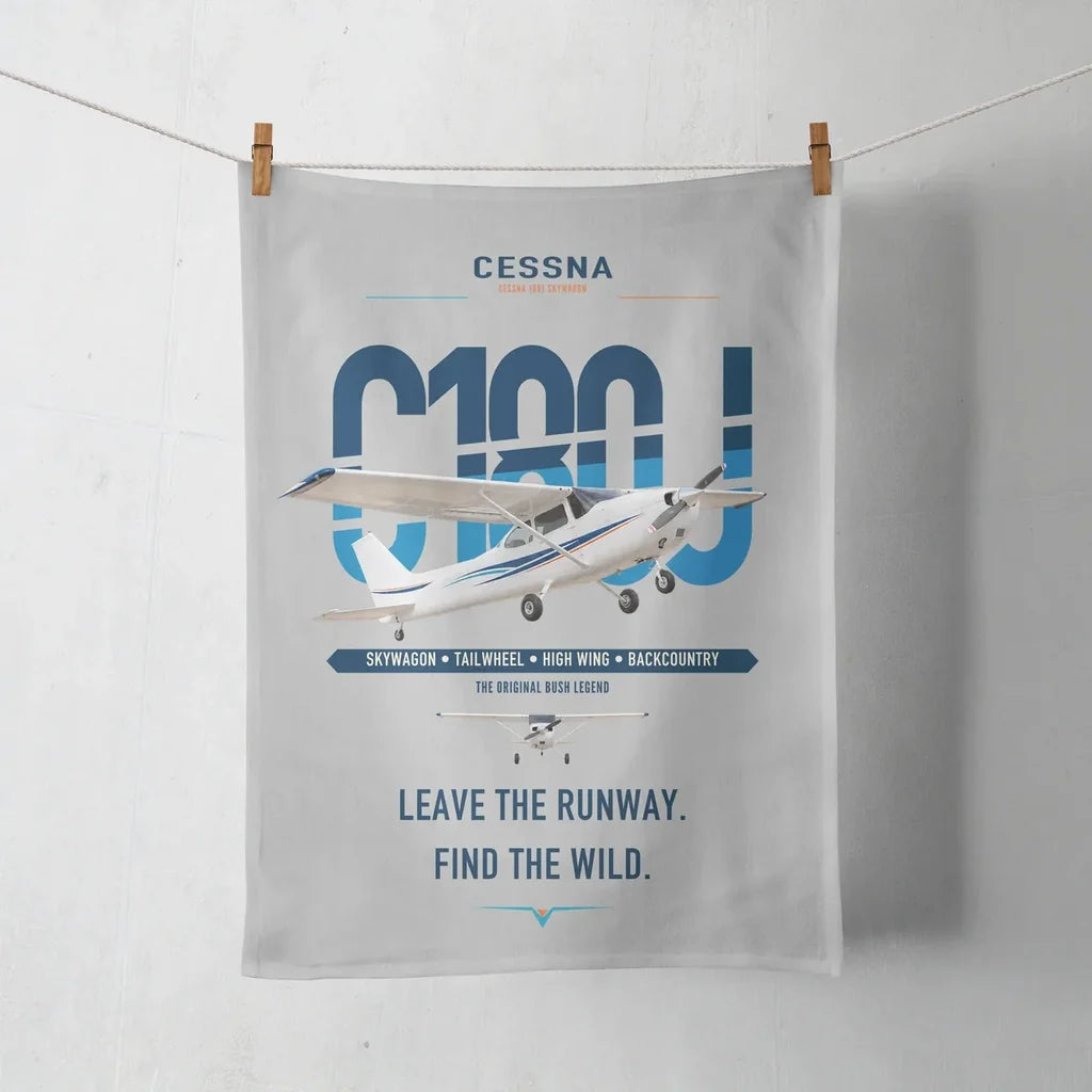 Cessna 180J Skywagon design on light gray towel