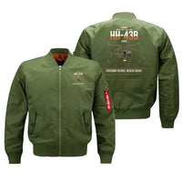 Thumbnail for Kaman HH-43B Huskie design on green bomber jacket, double-side print