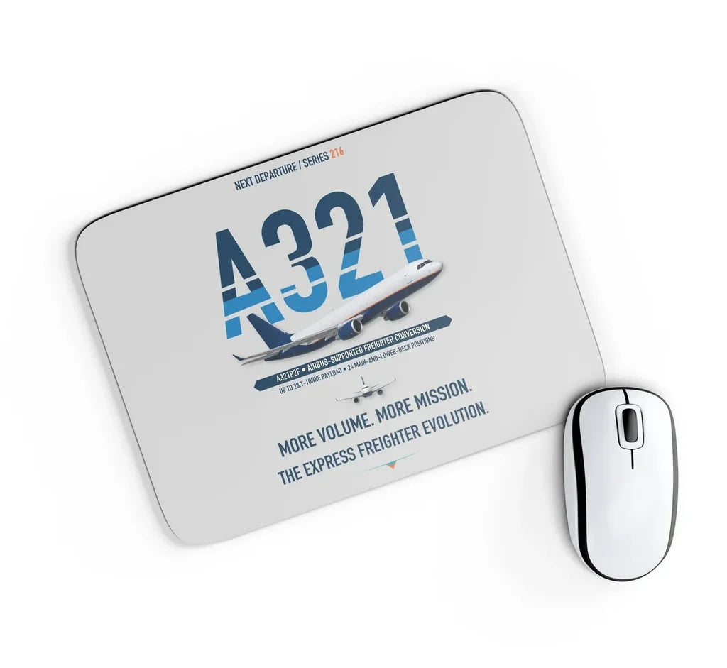 Airbus A321P2F design on light gray rectangle mouse pad