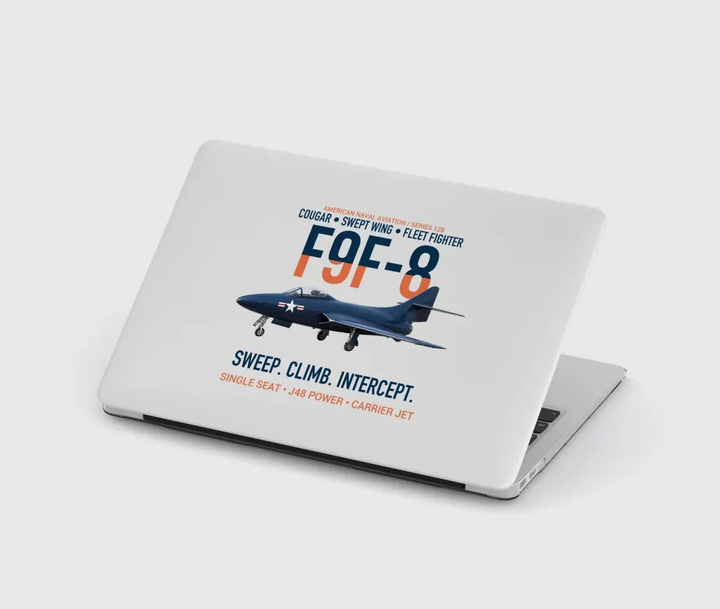 F9F-8 Cougar Swept Wing Carrier Fighter design on light gray MacBook case