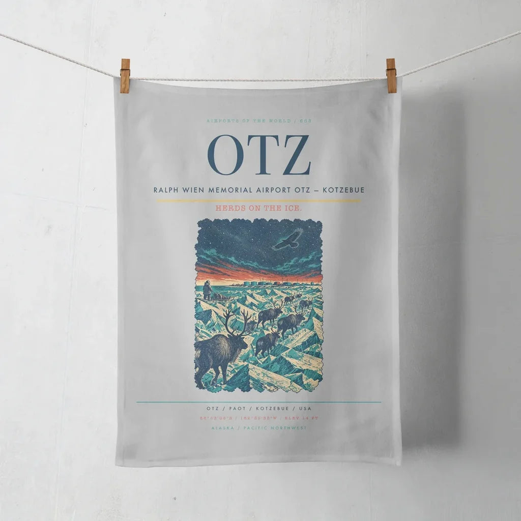 Ralph Wien Memorial Airport (OTZ) design on light gray towel