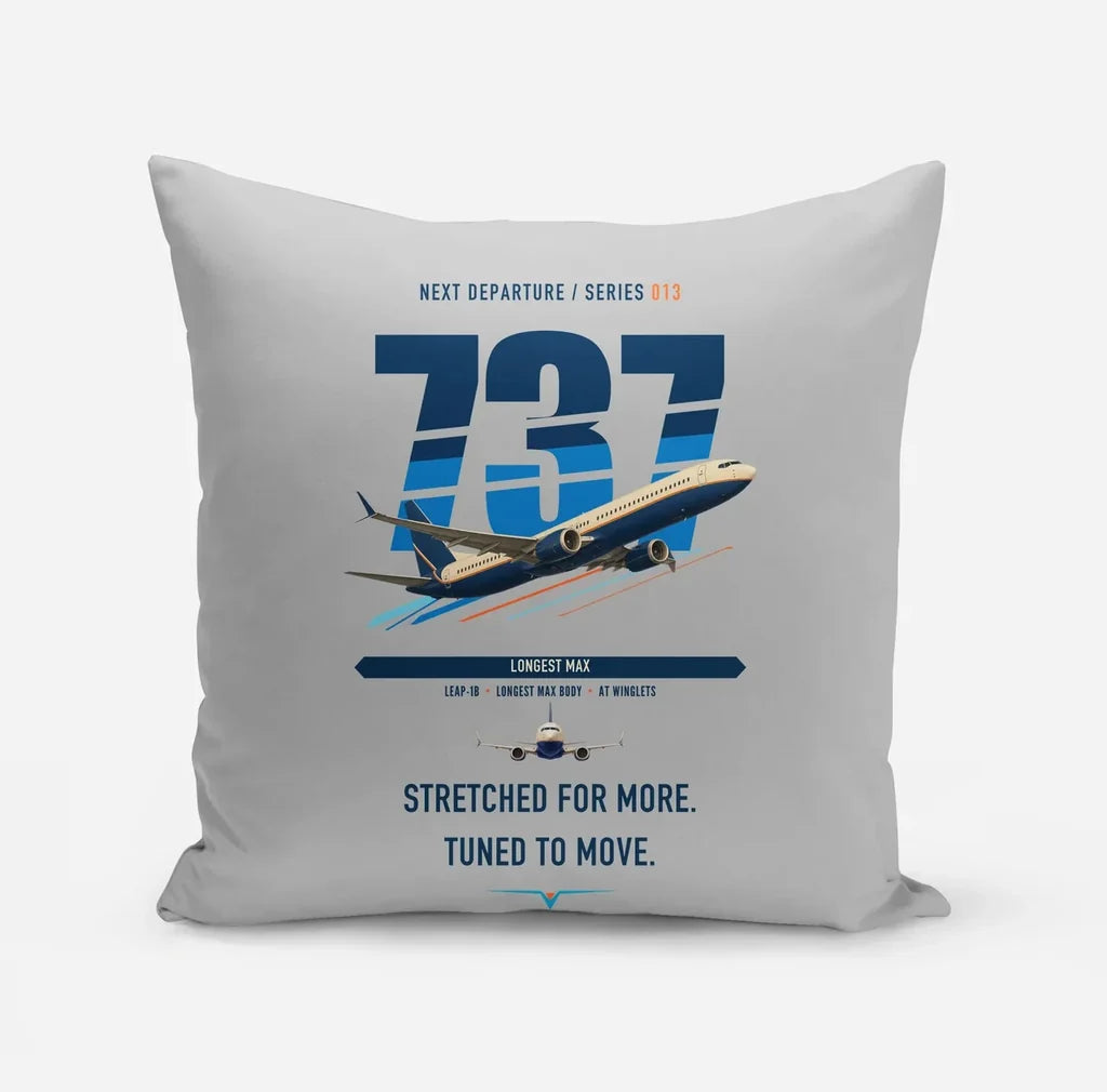 Boeing 737 MAX 10 design on light gray pillow
