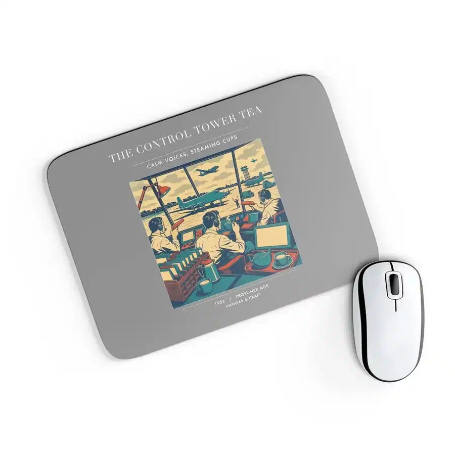 VINTAGE G4375 - The Control Tower Tea - Designed Mouse Pads design on gray rectangle