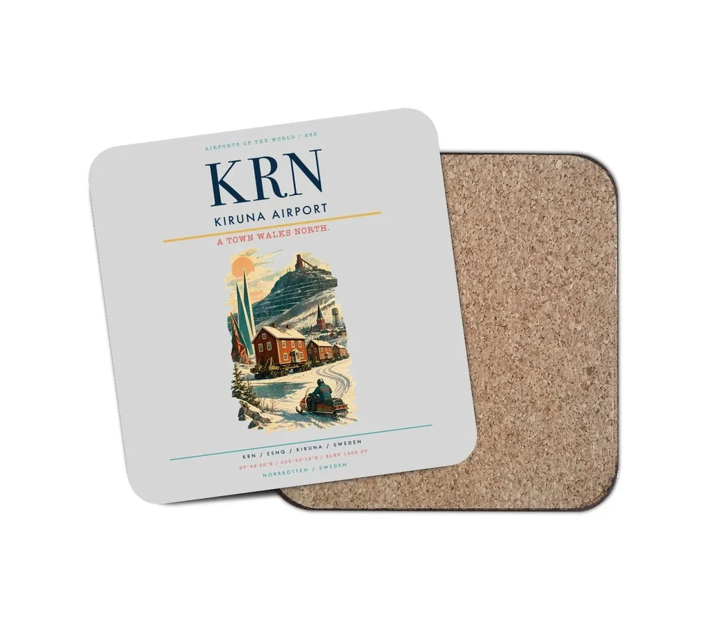 Kiruna Airport (KRN) design on light gray 1 piece coaster