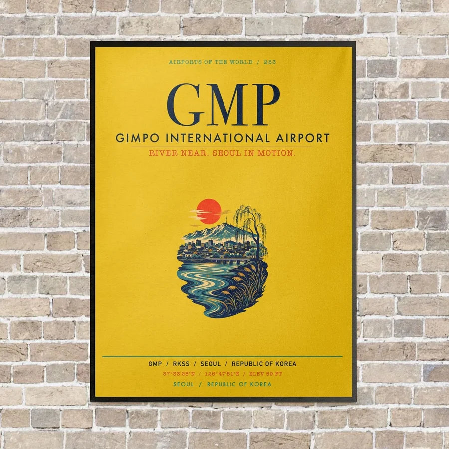 Gimpo International Airport GMP vertical canvas print - framed - yellow background