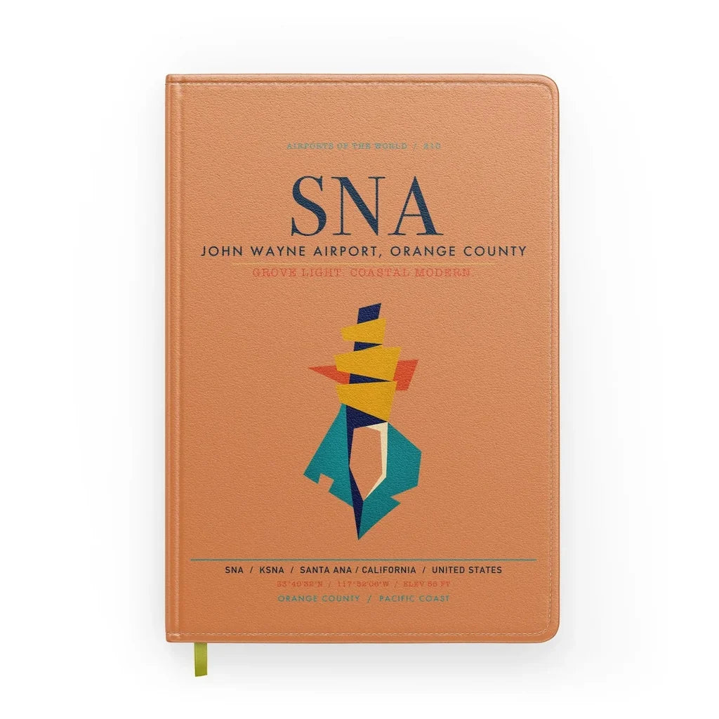 John Wayne Airport, Orange County (SNA) design on orange notebook