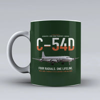 Thumbnail for C-54D Skymaster design on dark green ceramic mug, double-side print