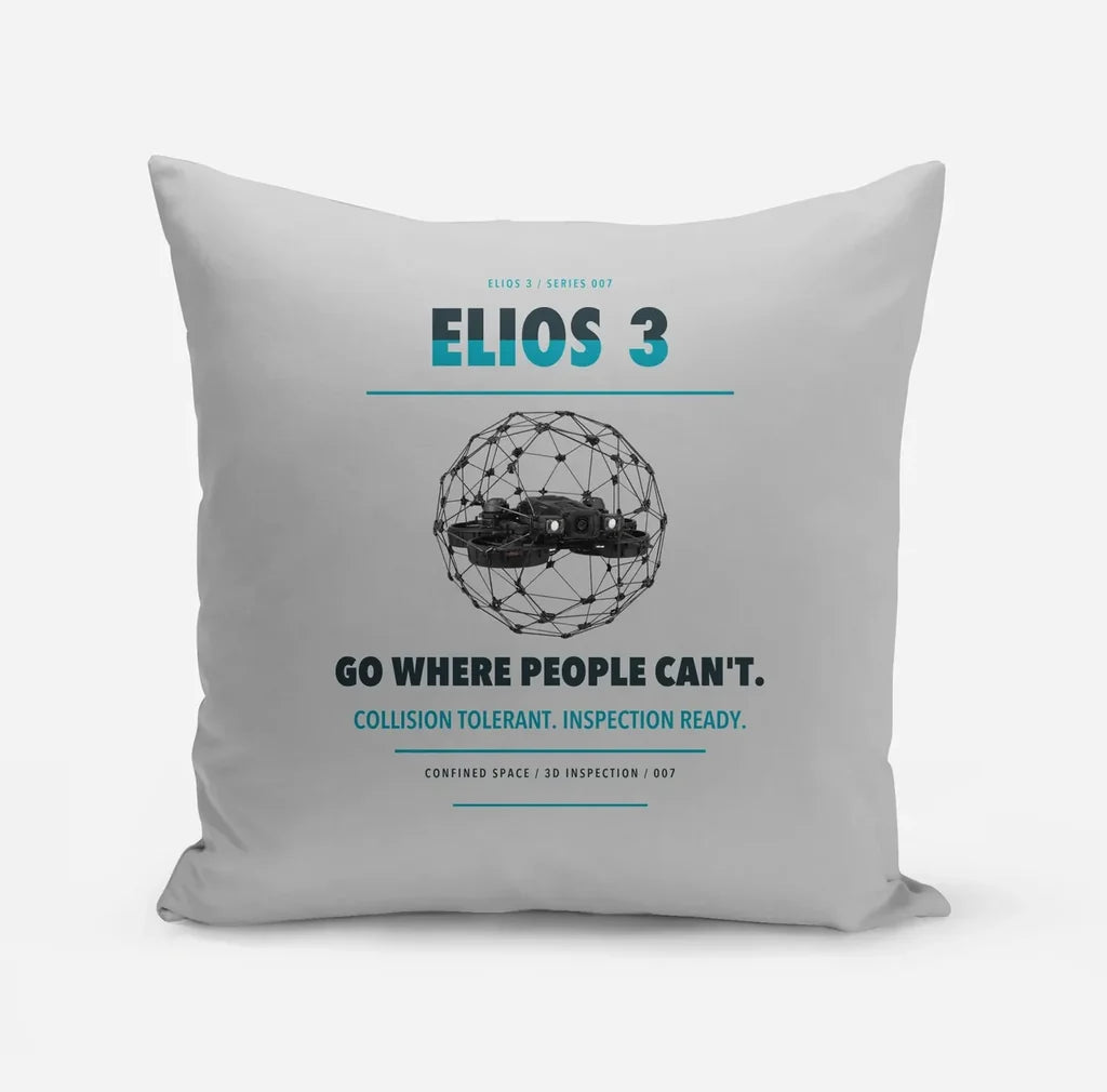 Flyability Elios 3 design on light gray pillow
