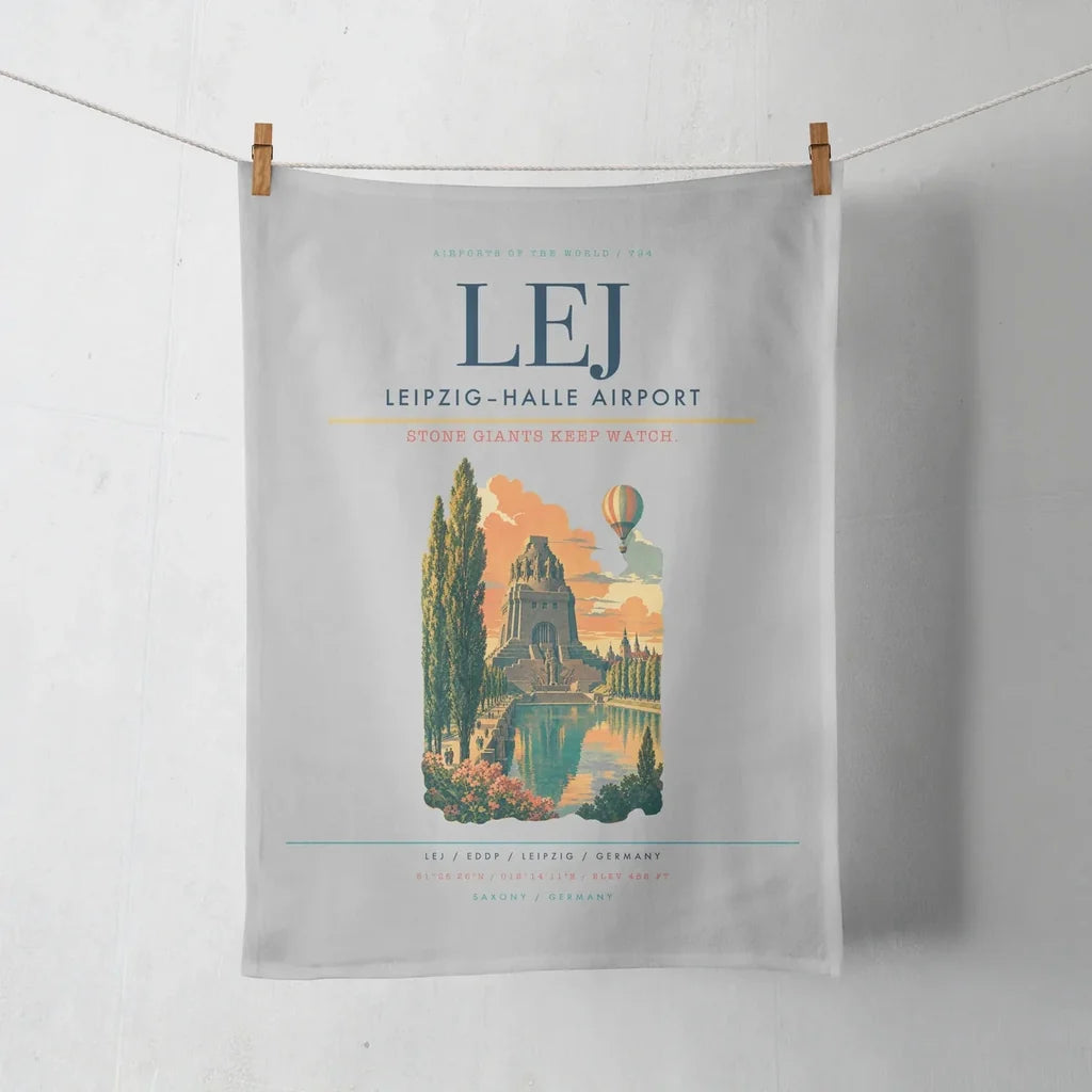 Leipzig–Halle Airport (LEJ) design on light gray towel