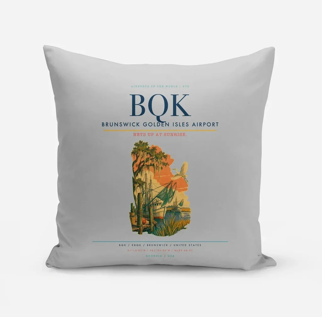Brunswick Golden Isles Airport (BQK) design on light gray pillow