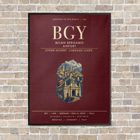 Thumbnail for Milan Bergamo Airport BGY vertical canvas print - framed - dark red background