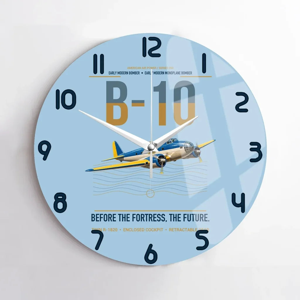 Martin B-10 design on light blue no frame wall clock