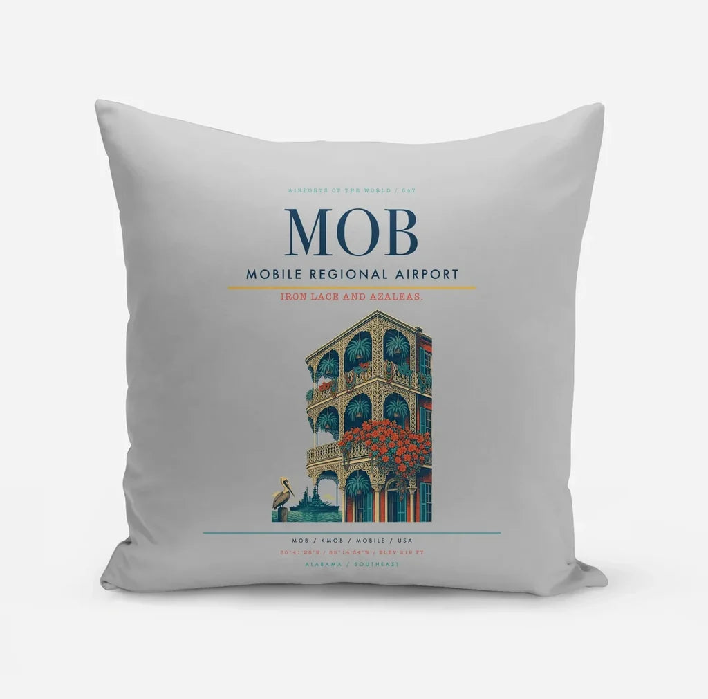 Mobile Regional Airport (MOB) design on light gray pillow