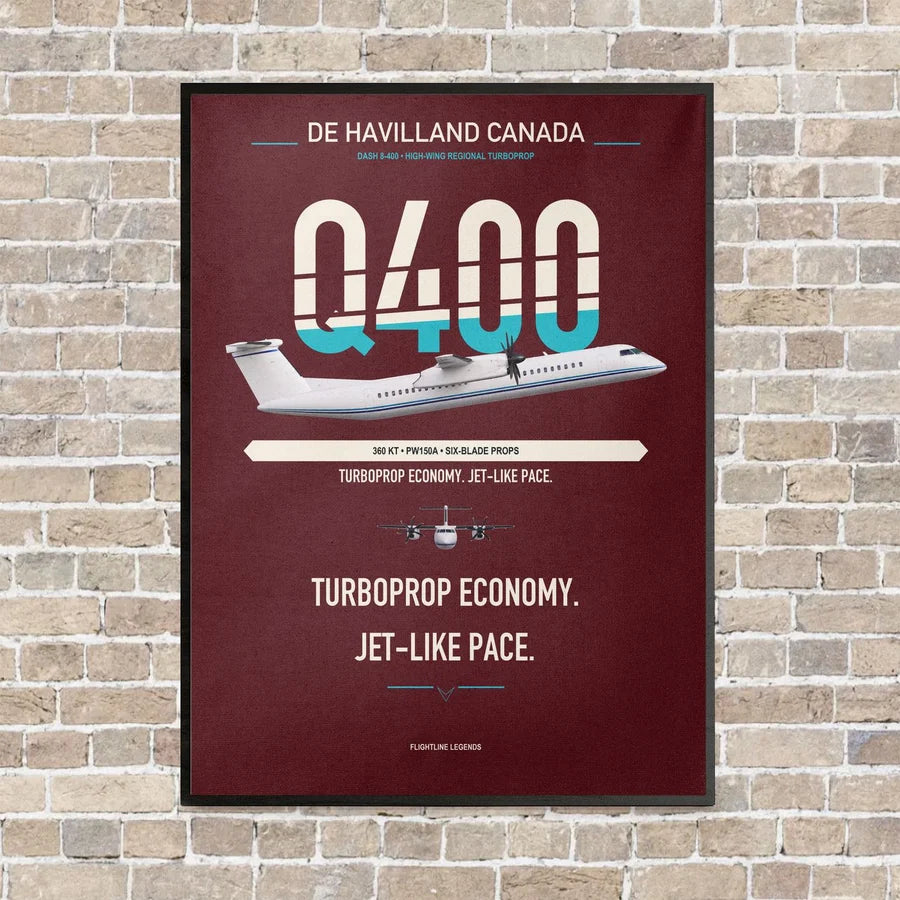 De Havilland Dash 8-400 vertical canvas print - framed - dark red background