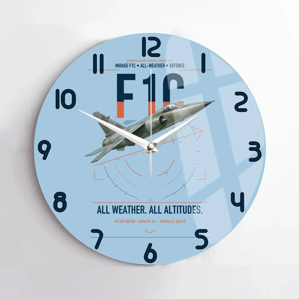 Dassault Mirage F1C design on light blue no frame wall clock