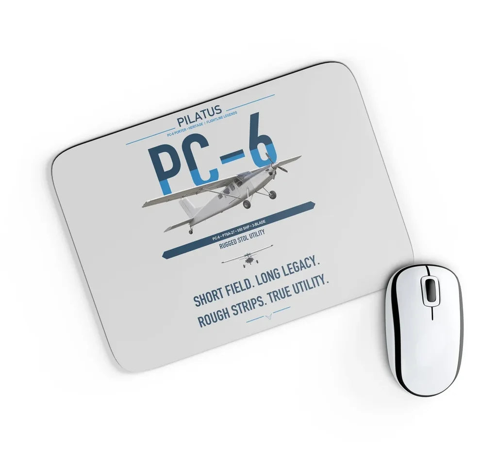 Pilatus PC-6 Porter design on light gray rectangle mouse pad