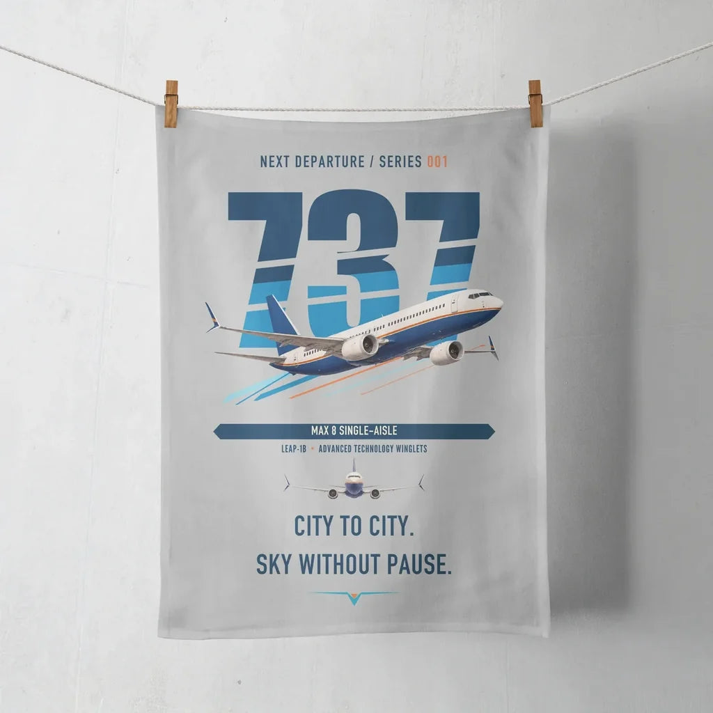 Boeing 737 MAX 8 design on light gray towel