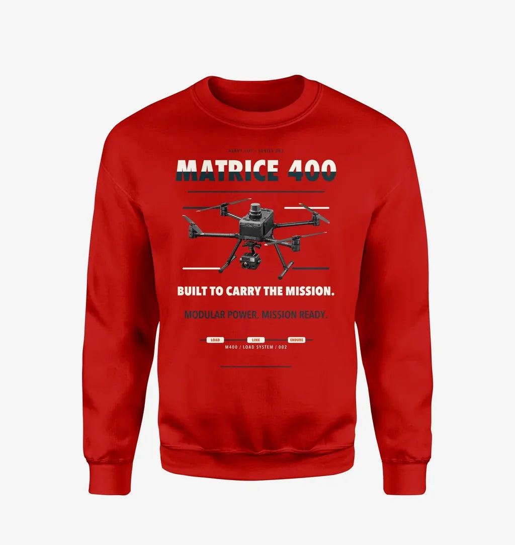 DJI Matrice 400 design on red sweatshirt