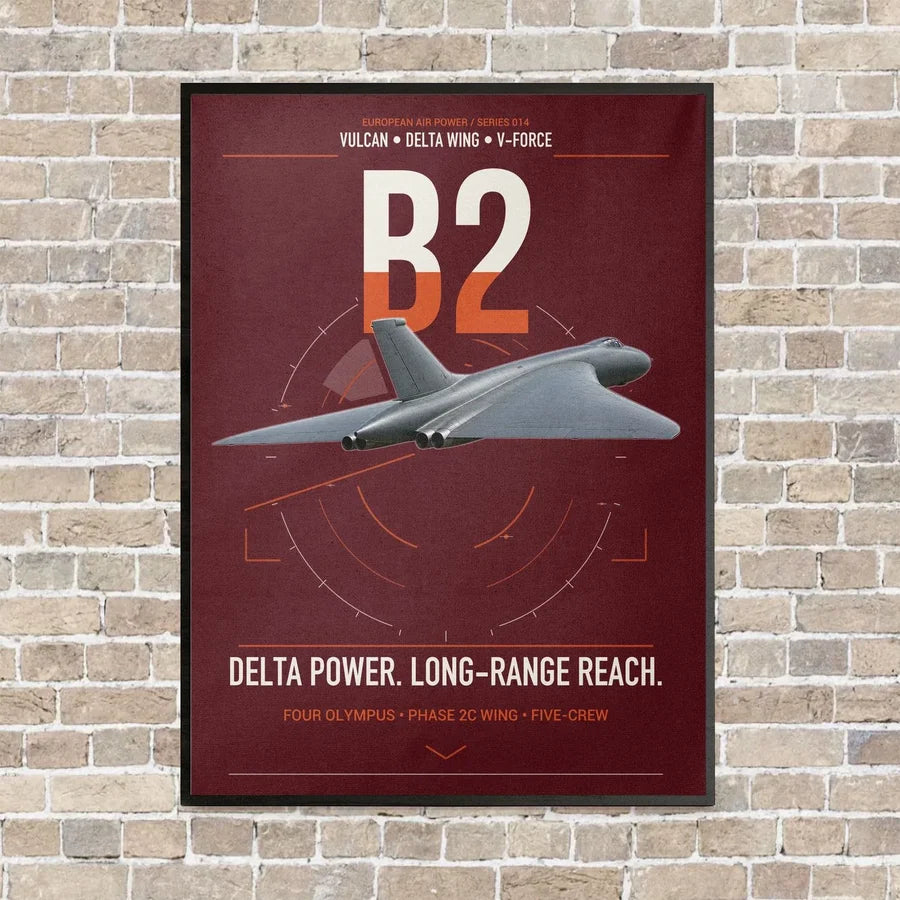 Avro Vulcan B2 vertical canvas print - framed - dark red background