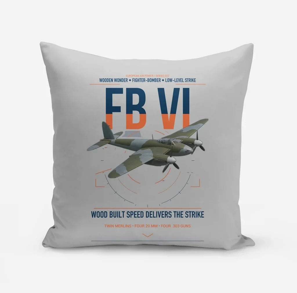 de Havilland Mosquito FB VI design on light gray pillow