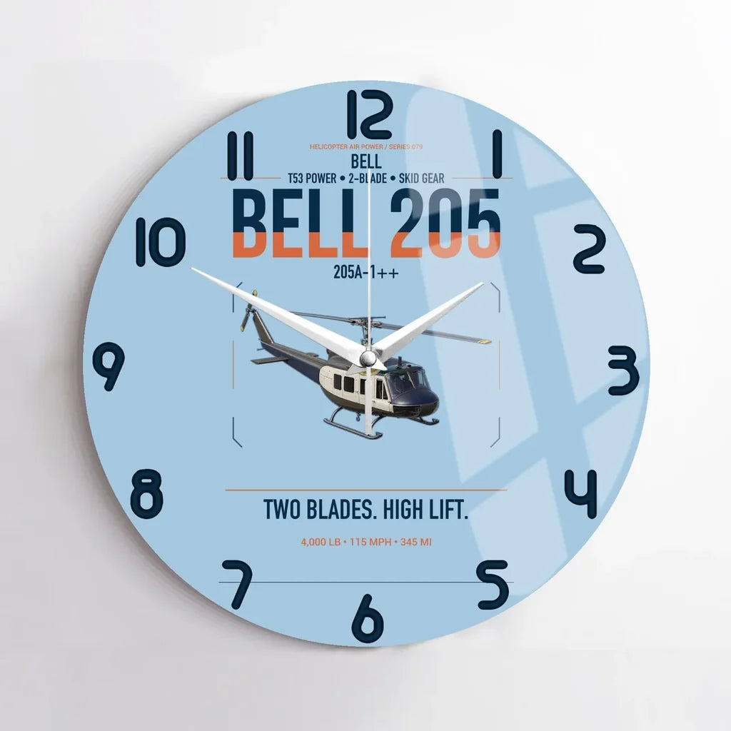 Bell 205A-1++ design on light blue no frame wall clock