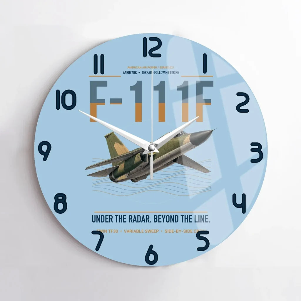 F-111F Aardvark design on light blue no frame wall clock