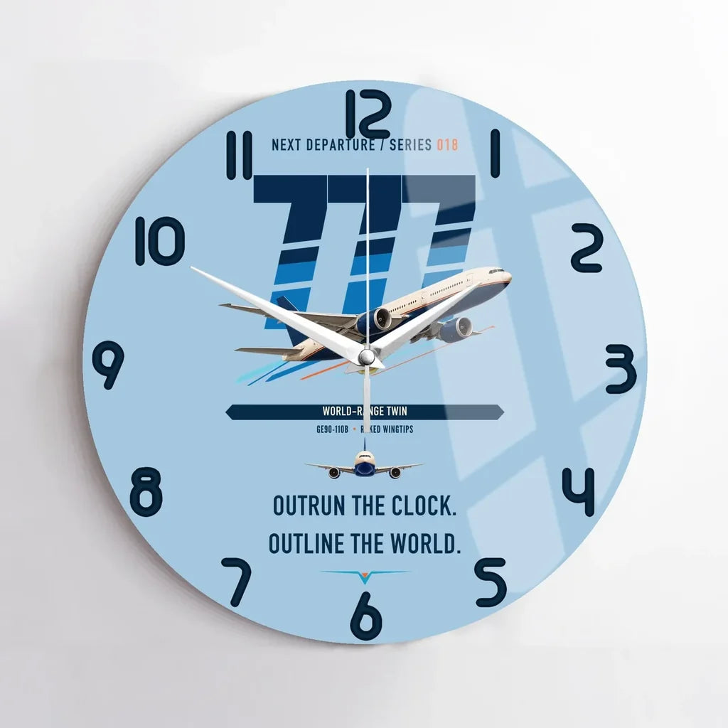Boeing 777-200LR design on light blue no frame wall clock