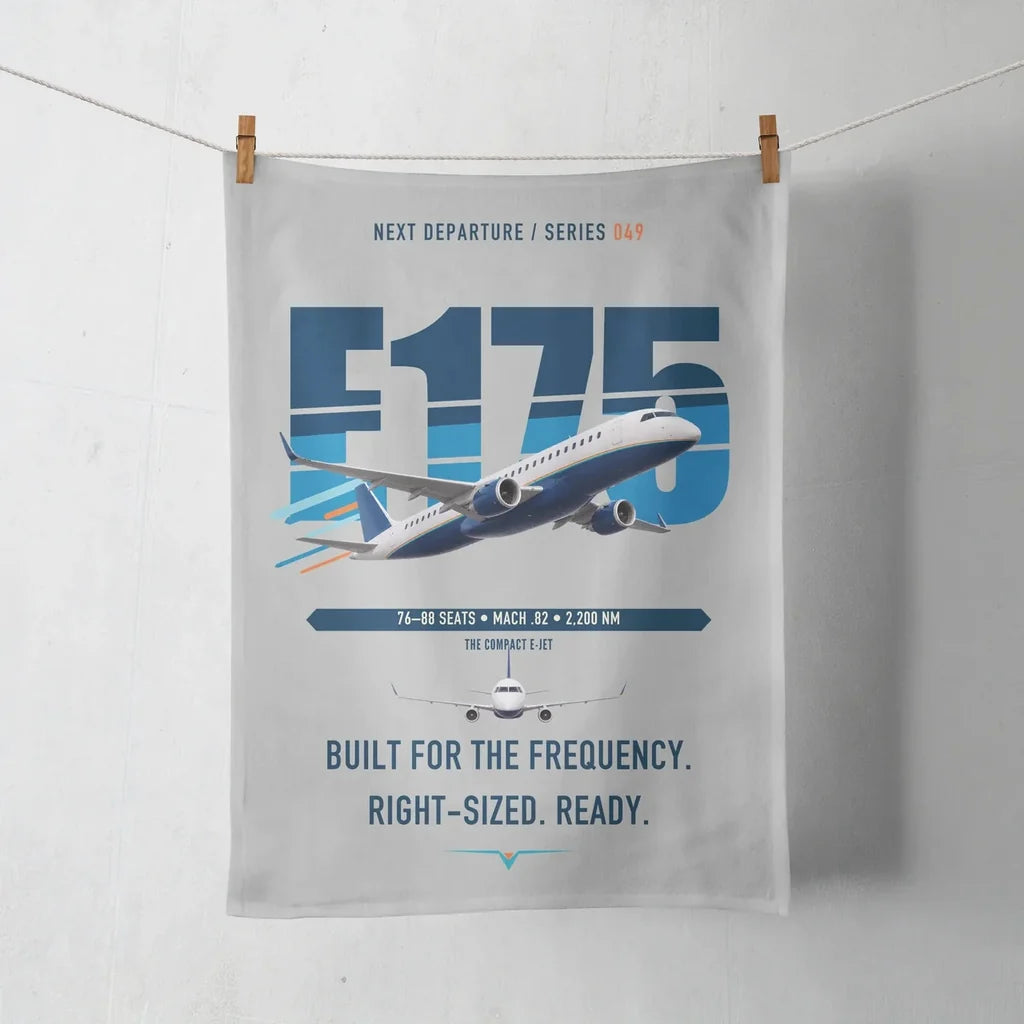 Embraer E175 design on light gray towel