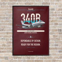 Thumbnail for Saab 340B vertical canvas print - framed - dark red background