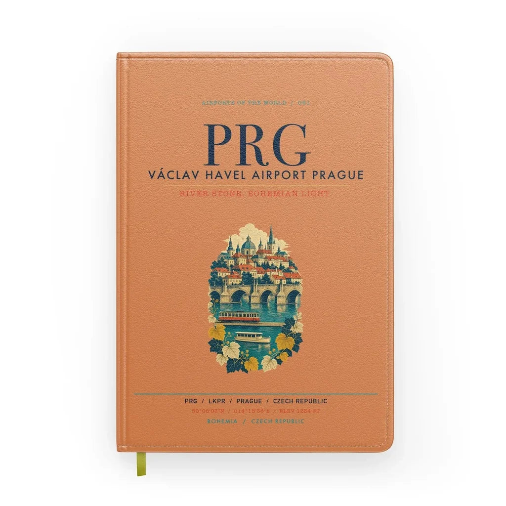 Václav Havel Airport Prague (PRG) design on orange notebook