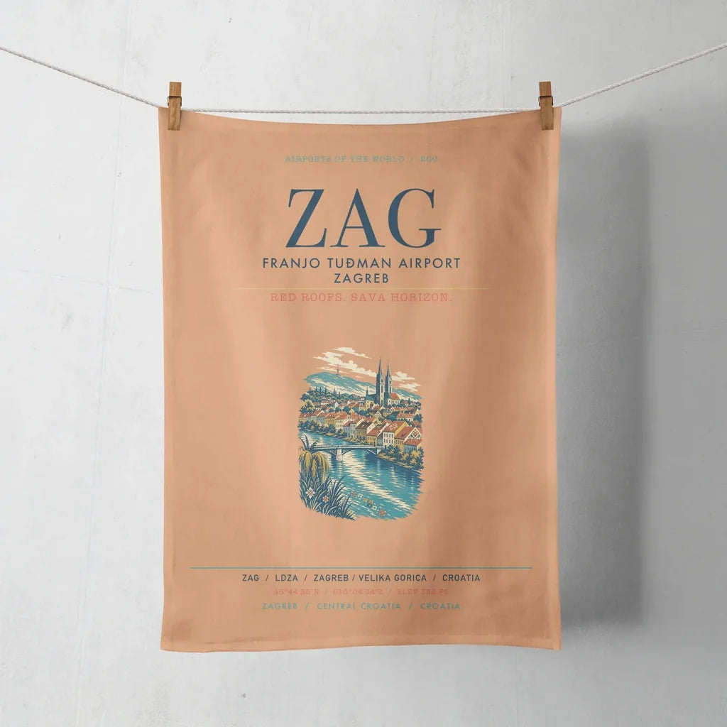 Franjo Tuđman Airport Zagreb (ZAG) design on orange towel