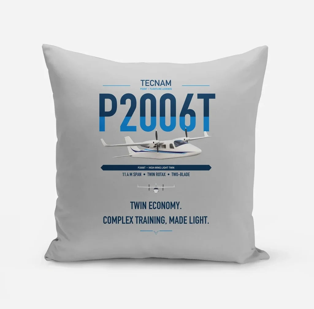 Tecnam P2006T design on light gray pillow