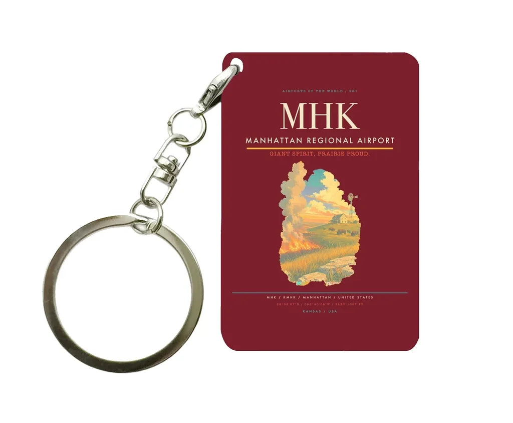 Manhattan Regional Airport (MHK) design on dark red key chain