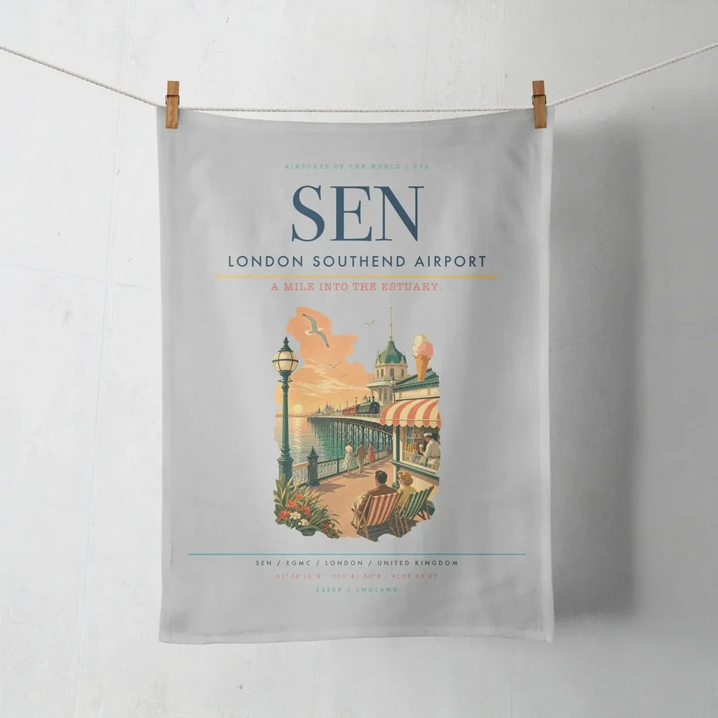 London Southend Airport (SEN) design on light gray towel