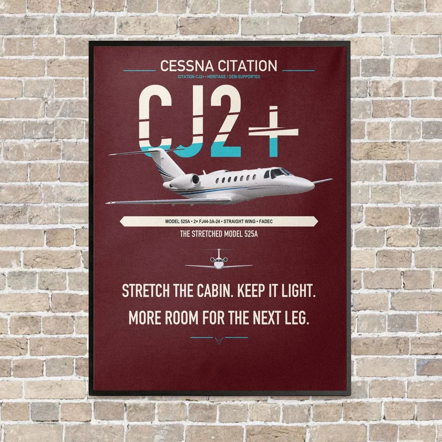 Cessna Citation CJ2+ vertical canvas print - framed - dark red background
