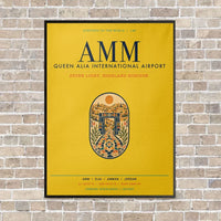 Thumbnail for Queen Alia International Airport AMM vertical canvas print - framed - yellow background