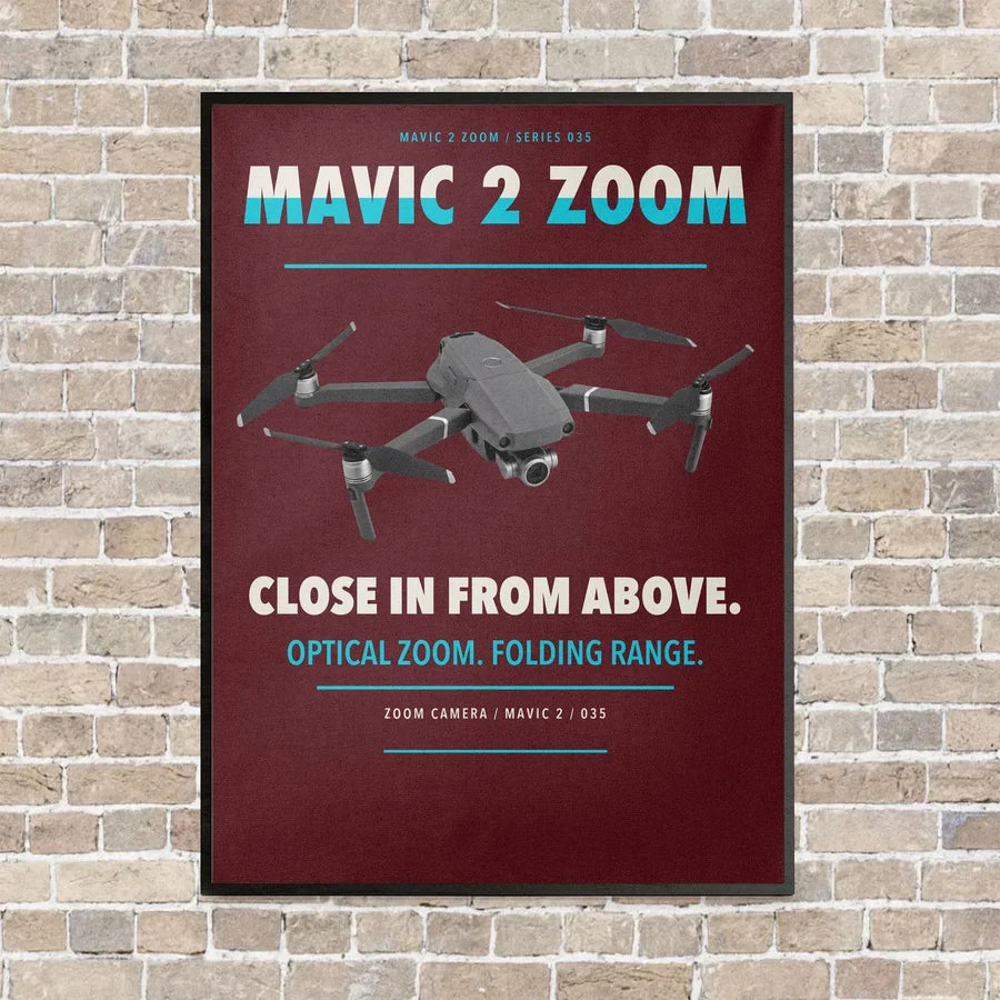 DJI Mavic 2 Zoom vertical canvas print - framed - dark red background
