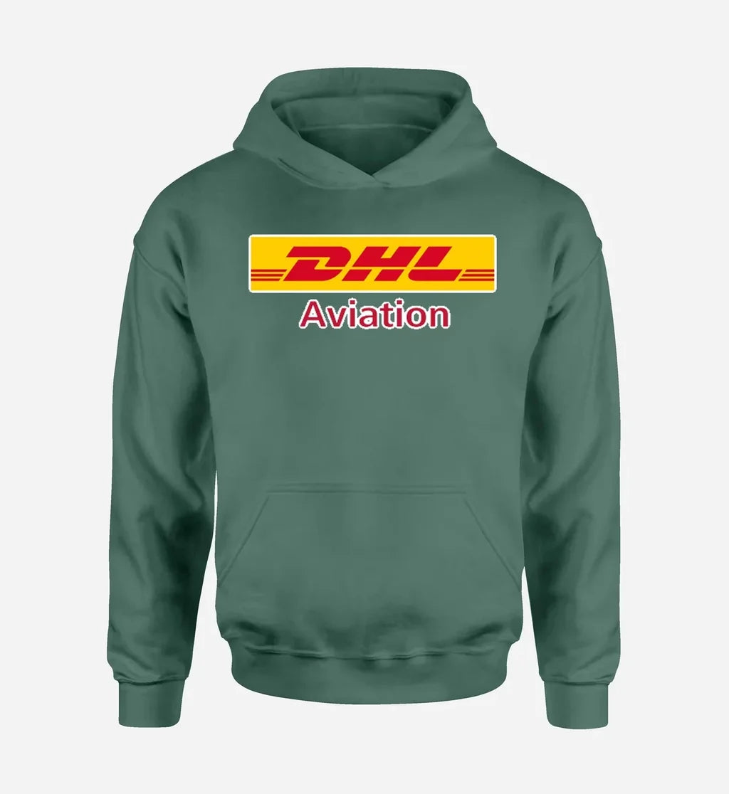 DHL Aviation logo printed on green hoodie