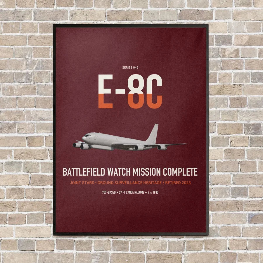 E-8C Joint STARS vertical canvas print - framed - dark red background