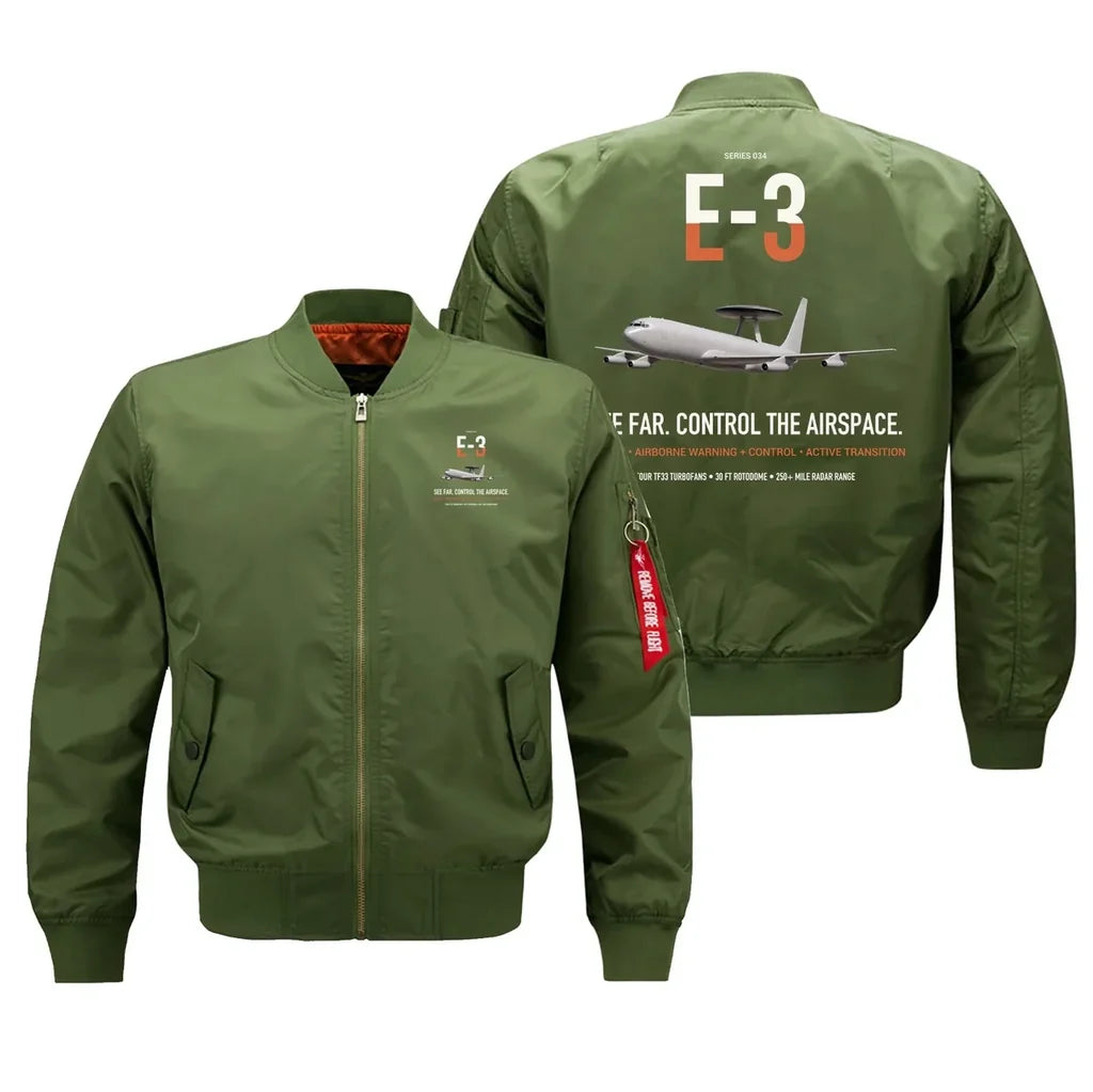 E-3 Sentry AWACS design on green bomber jacket, double-side print