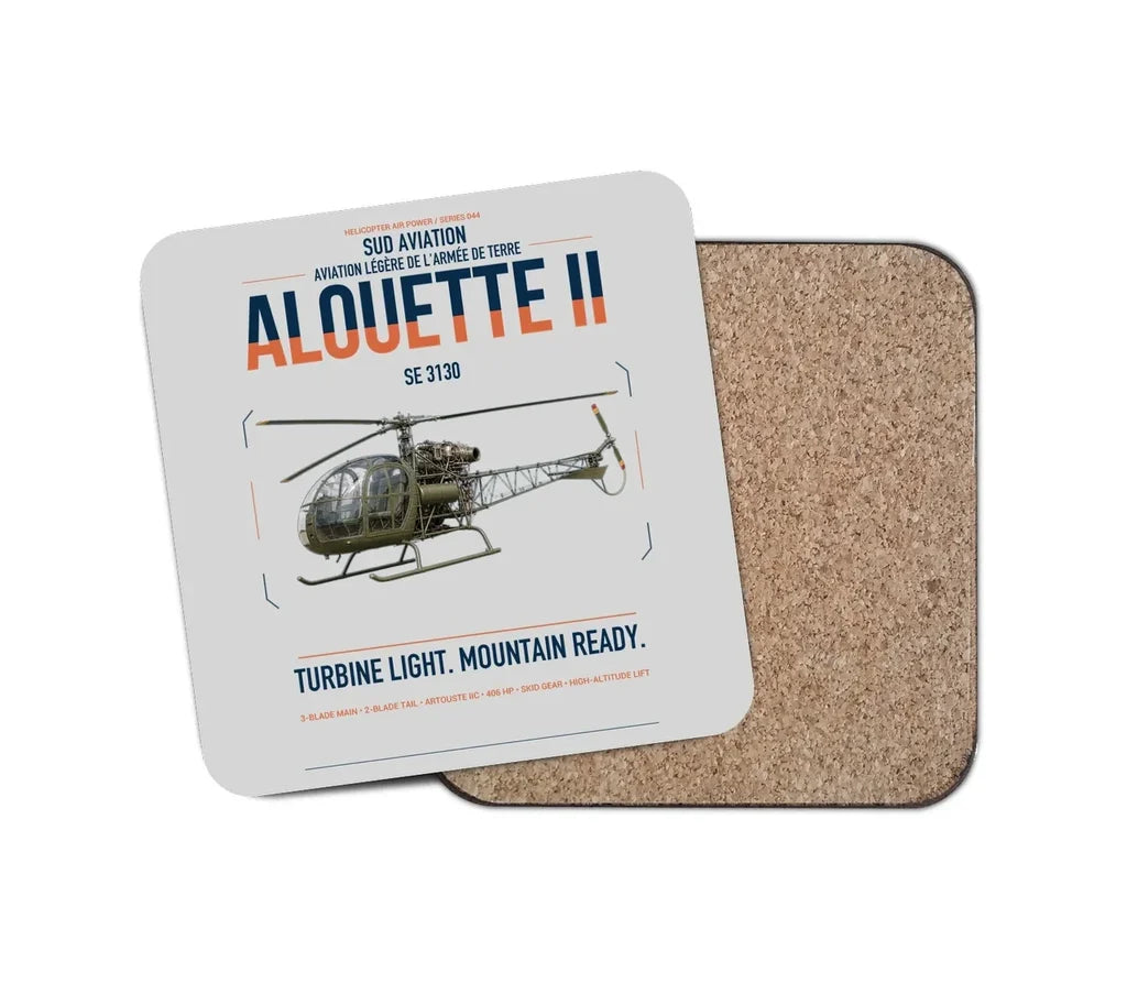 Sud Aviation SE 3130 Alouette II design on light gray 1 piece coaster