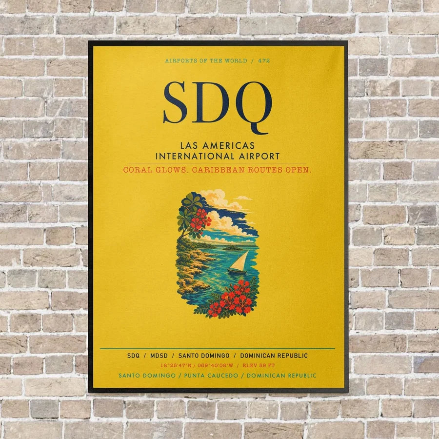 Las Americas International Airport SDQ vertical canvas print - framed - yellow background