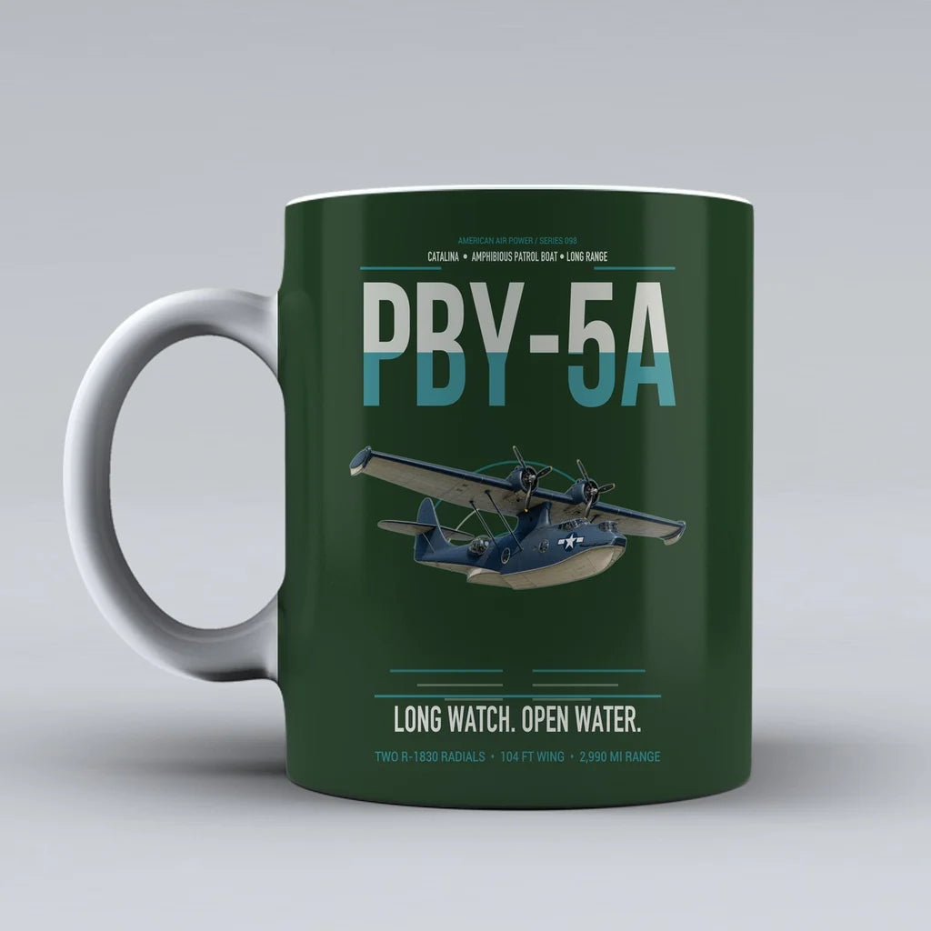 PBY-5A Catalina design on dark green ceramic mug, double-side print