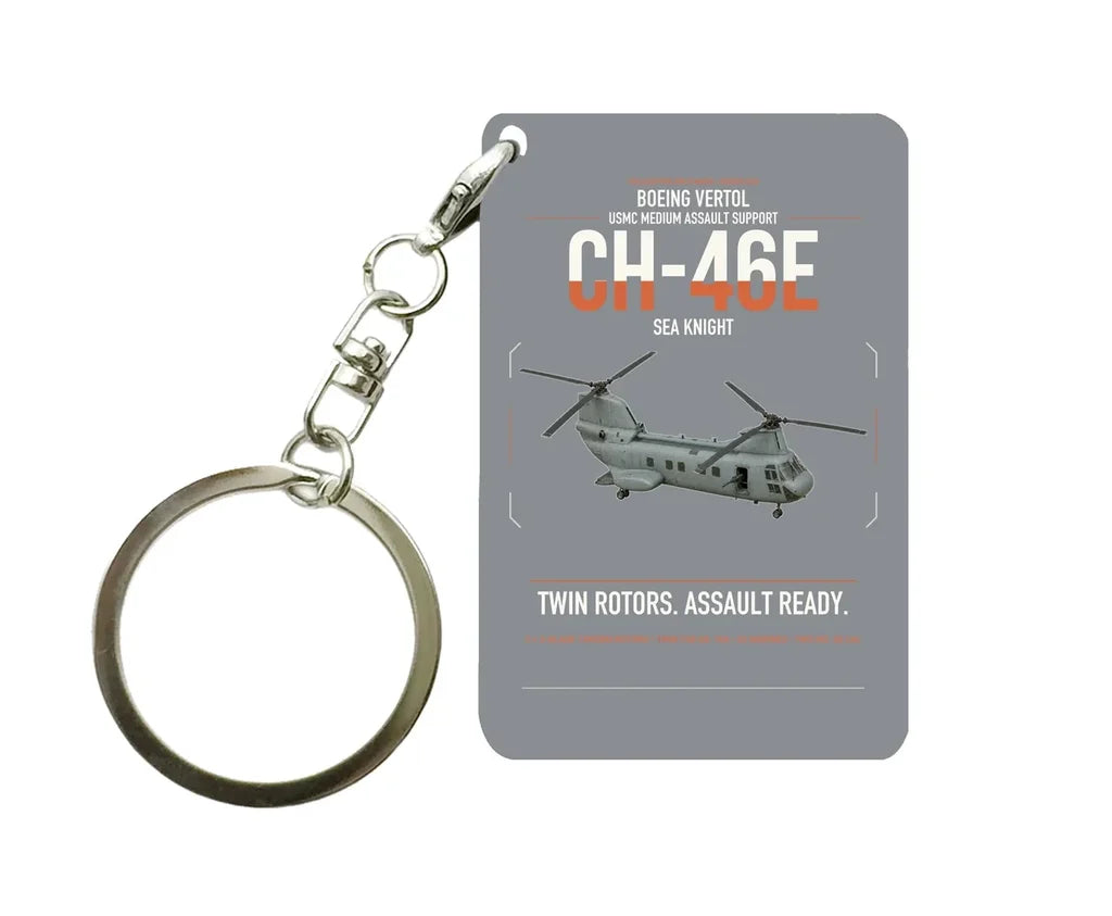 Boeing Vertol CH-46E Sea Knight design on gray designed key chain, double-side print