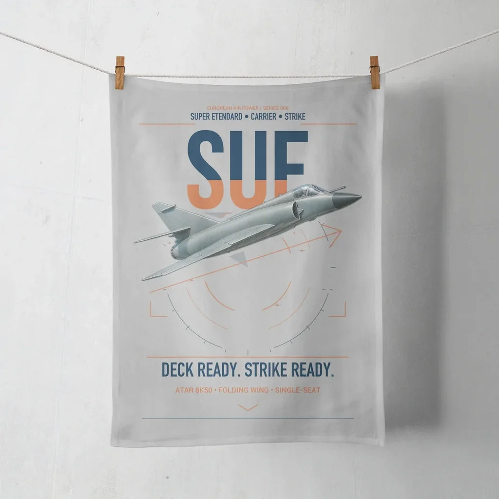 Dassault Super Étendard design on light gray towel