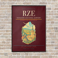 Thumbnail for Rzeszów-Jasionka Airport RZE vertical canvas print - framed - dark red background