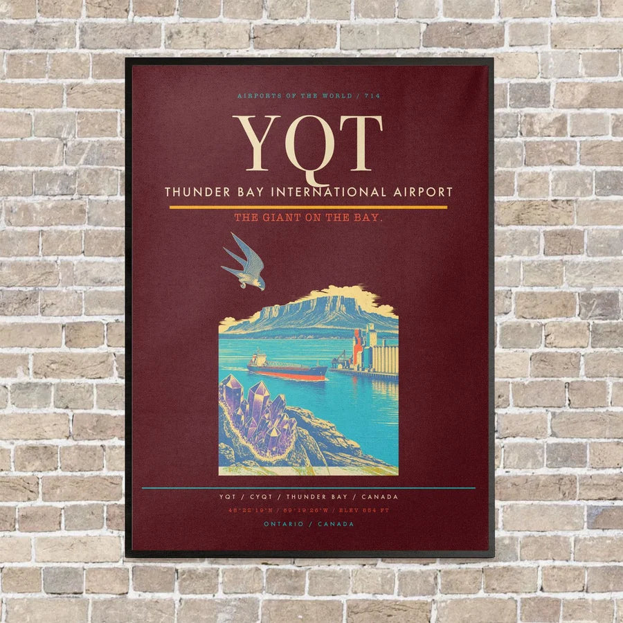 Thunder Bay International Airport YQT vertical canvas print - framed - dark red background